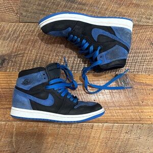 Nike boys Black and Blue Suede Air Jordans High-Top Sneakers